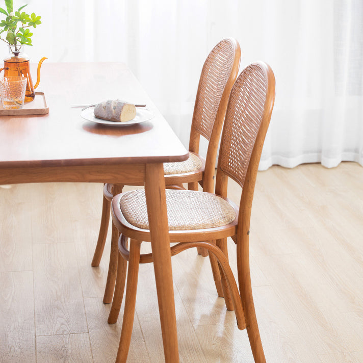 Sillas de comedor sin brazos de Bentwood, sillas laterales con respaldo abierto de ratán y patas de madera