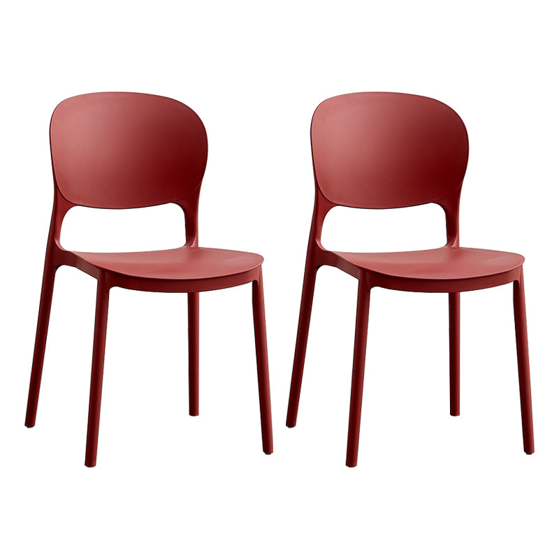 Silla lateral de plástico contemporánea, silla lateral de comedor apilable sin brazos con respaldo abierto