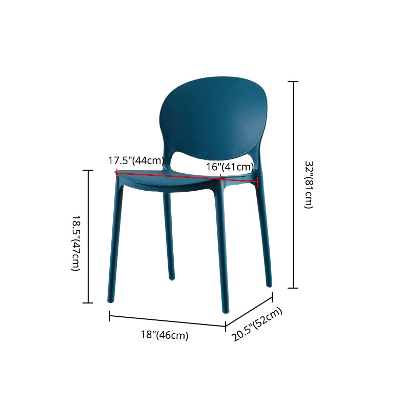 Silla lateral de plástico contemporánea, silla lateral de comedor apilable sin brazos con respaldo abierto