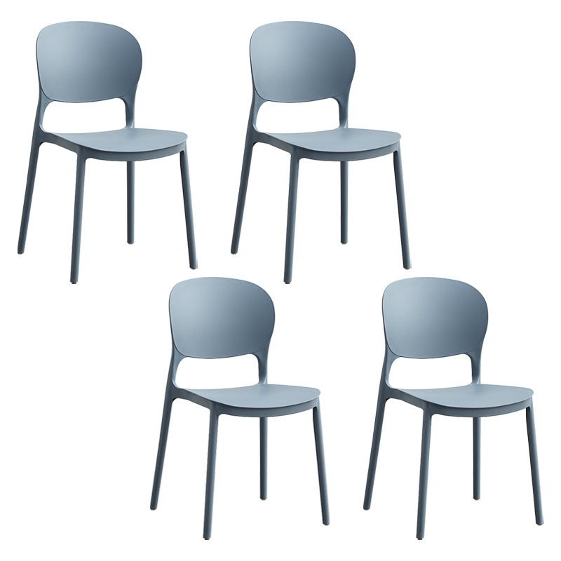 Silla lateral de plástico contemporánea, silla lateral de comedor apilable sin brazos con respaldo abierto