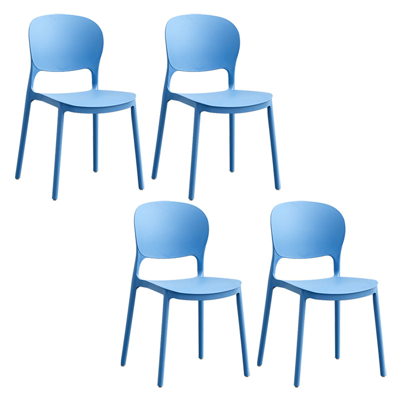 Silla lateral de plástico contemporánea, silla lateral de comedor apilable sin brazos con respaldo abierto