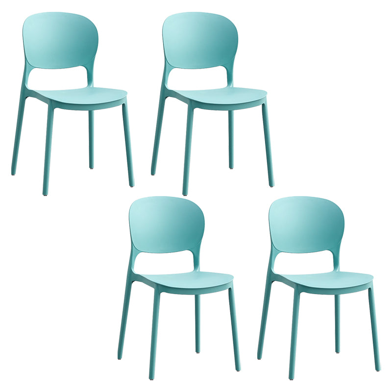 Silla lateral de plástico contemporánea, silla lateral de comedor apilable sin brazos con respaldo abierto
