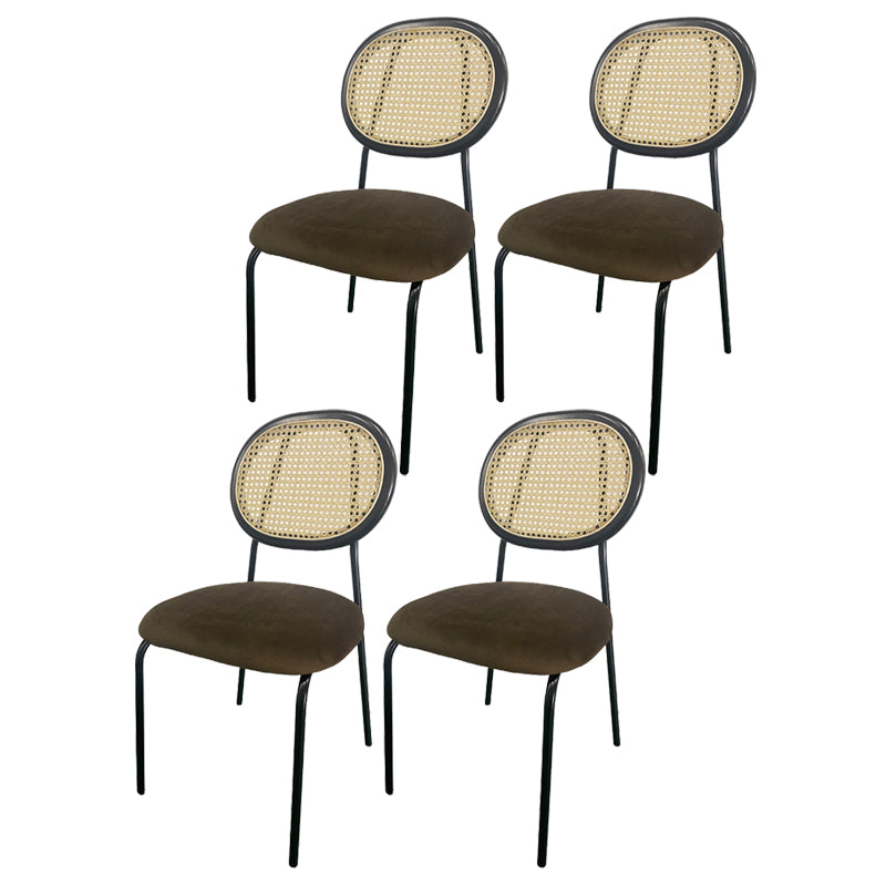 Silla lateral tapizada sin brazos de comedor con parte trasera abierta con patas de metal