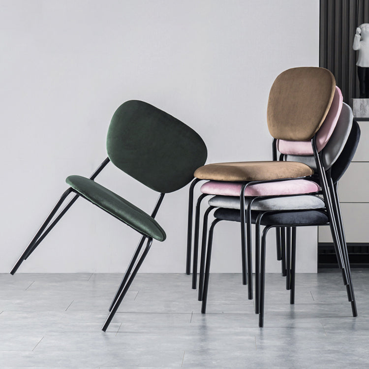 Sillas de comedor sin brazos con respaldo abierto, sillas laterales tapizadas con patas de metal