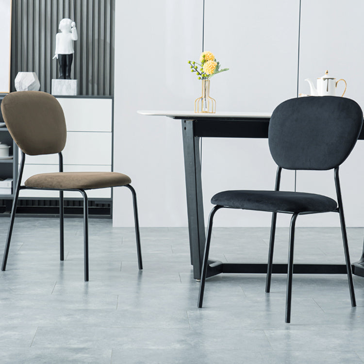 Sillas de comedor sin brazos con respaldo abierto, sillas laterales tapizadas con patas de metal