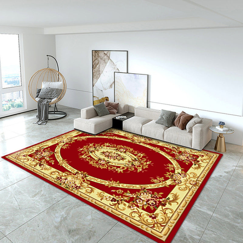 Brown Medallion Print Area Rug European Polyester Area Carpet Stain Resistant Rug for Living Room