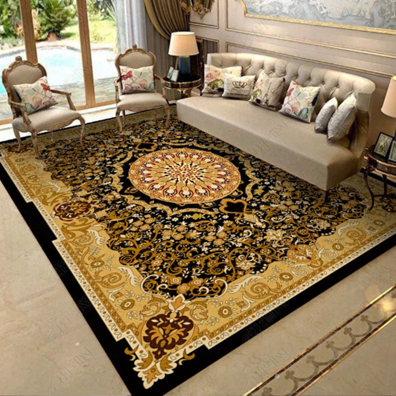 Mid-Century Medallion Pattern Carpet Polyester Area Rug Non-Slip Backing Indoor Rug for Living Room
