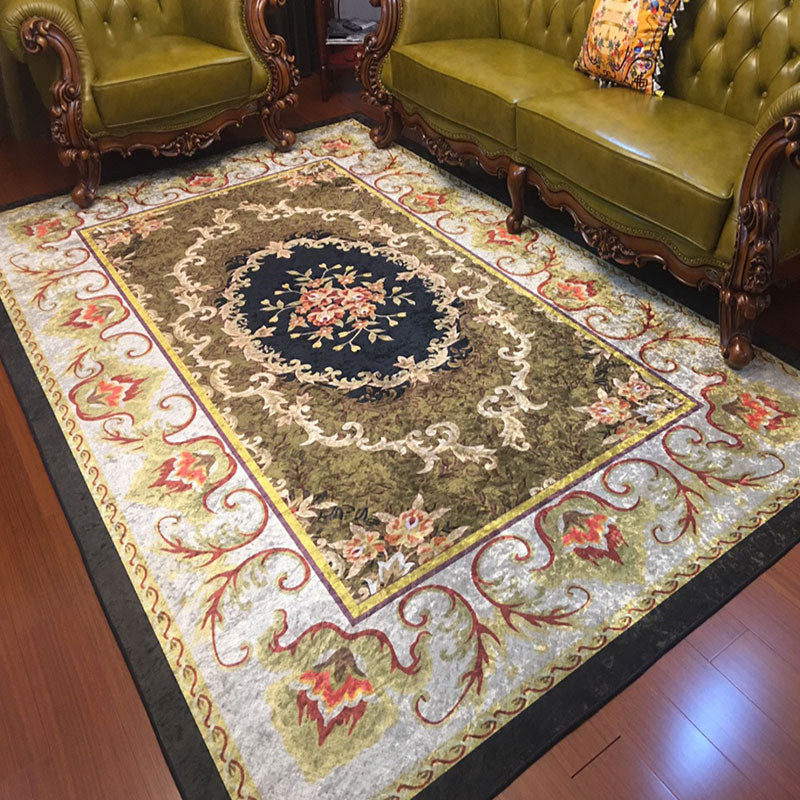 Mid-Century Medallion Pattern Carpet Polyester Area Rug Non-Slip Backing Indoor Rug for Living Room