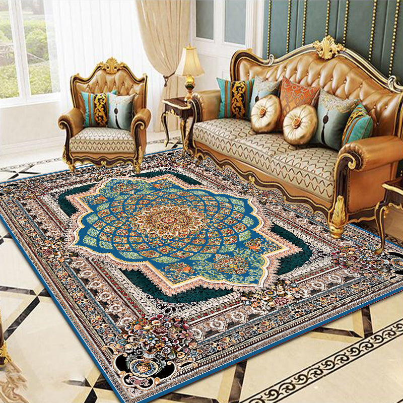 Mid-Century Medallion Pattern Carpet Polyester Area Rug Non-Slip Backing Indoor Rug for Living Room