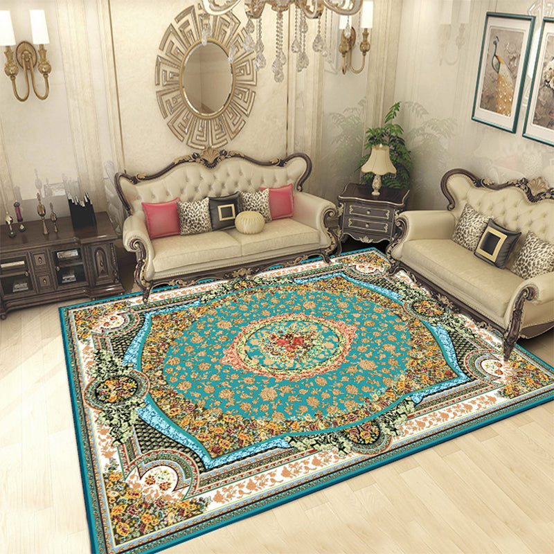 Persian Medallion Pattern Carpet Polyester Area Rug Non-Slip Backing Indoor Rug for Living Room