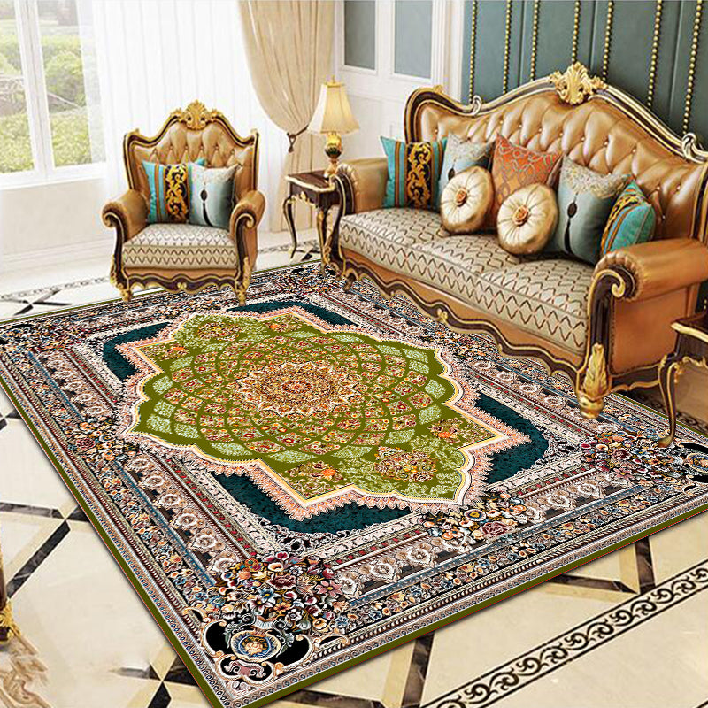 Persian Medallion Pattern Carpet Polyester Area Rug Non-Slip Backing Indoor Rug for Living Room