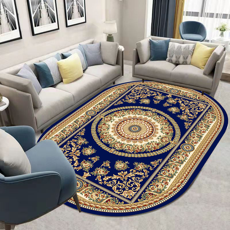 Dark Red Flower Rug Blending Traditional Rug Washable Rug for Home Decor