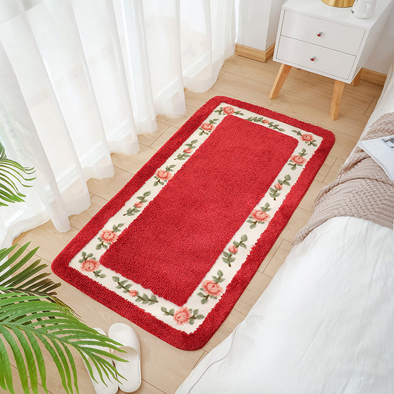 Tapis rose moderne en polyester fleur de tapis lavable pour le salon