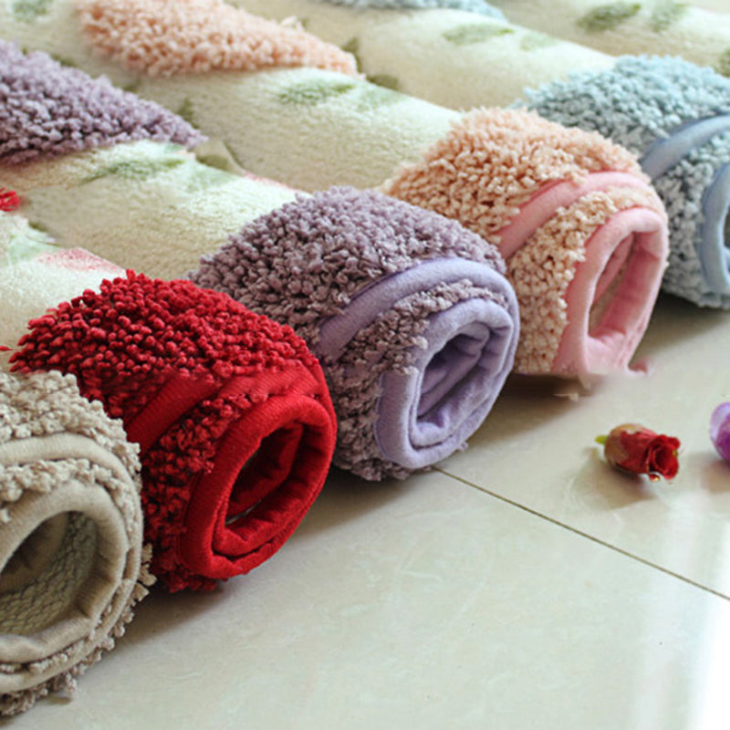 Tapis rose moderne en polyester fleur de tapis lavable pour le salon