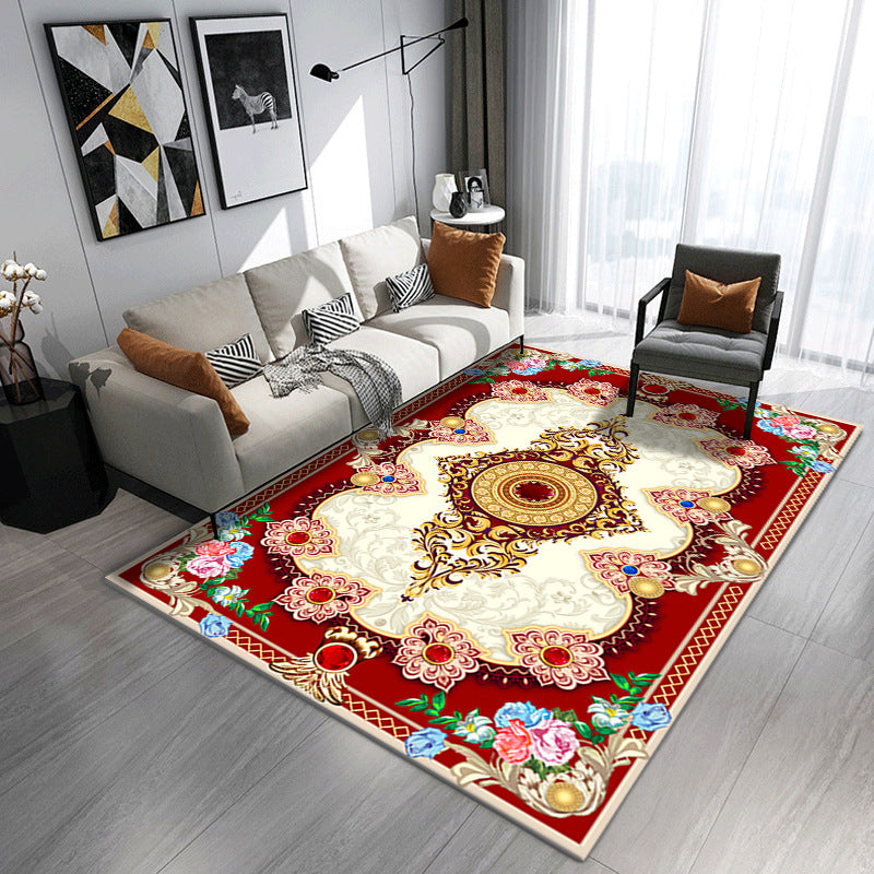 Nostalgia Medallion Pattern Carpet Polyester Area Rug Non-Slip Backing Indoor Rug for Living Room