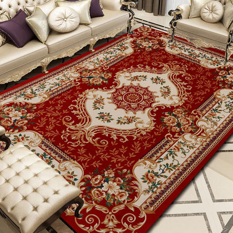 Nostalgia Medallion Pattern Carpet Polyester Area Rug Non-Slip Backing Indoor Rug for Living Room