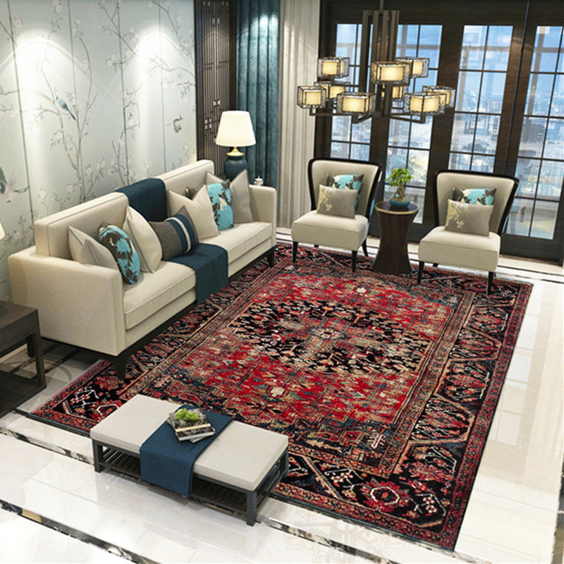 Dunkelroter Teppich gemischtes Graphenteppich nicht rutschfestem Teppich Waschbar Teppich für Wohnzimmer