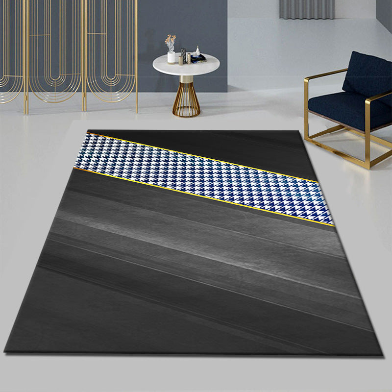 Black Modern Area Carpet Color Block Polyester Area Rug Stain Resistant Rug for Living Room