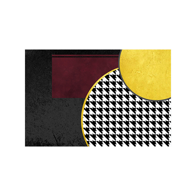 Black Modern Area Carpet Color Block Polyester Area Rug Stain Resistant Rug for Living Room