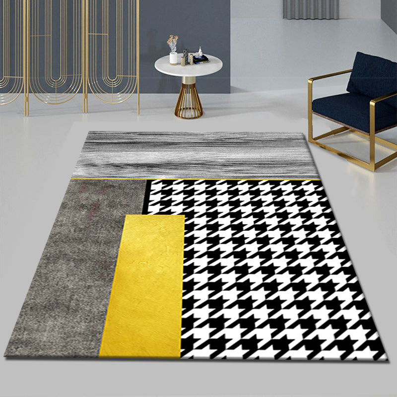 Black Modern Area Carpet Color Block Polyester Area Rug Stain Resistant Rug for Living Room