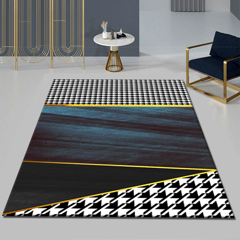 Black Modern Area Carpet Color Block Polyester Area Rug Stain Resistant Rug for Living Room