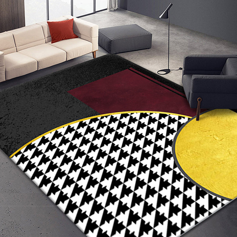 Black Modern Area Carpet Color Block Polyester Area Rug Stain Resistant Rug for Living Room