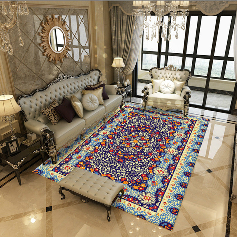 Vintage Area Teppich Einfacher Blumendruck in Indoor Teppich Polyester Flecken widerstandsfähiger Teppich für Wohnkultur