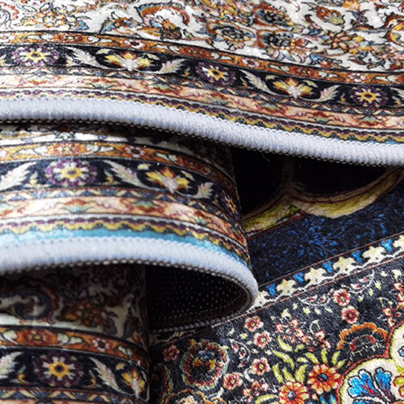 Zwart vintage Trug Blending grafisch medaillon tapijt wasbaar vloerkleed voor de woonkamer