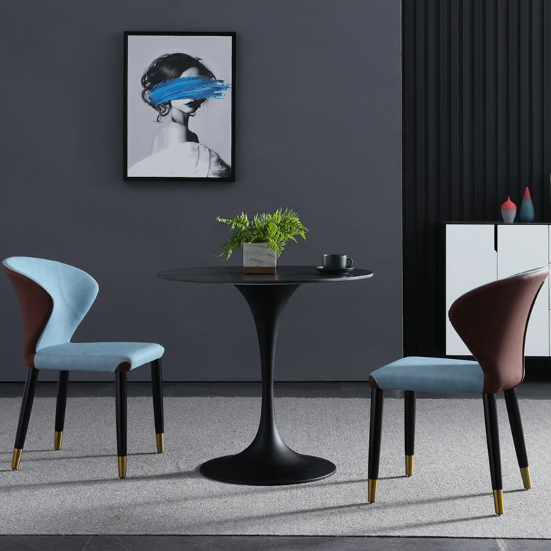 Contemporary Style Sintered Stone Dining Table Metallic Tulip Base Round Table for Home