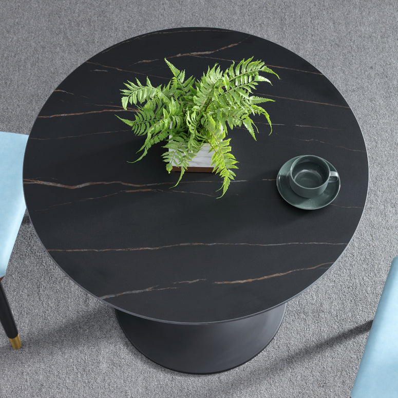 Contemporary Style Sintered Stone Dining Table Metallic Tulip Base Round Table for Home