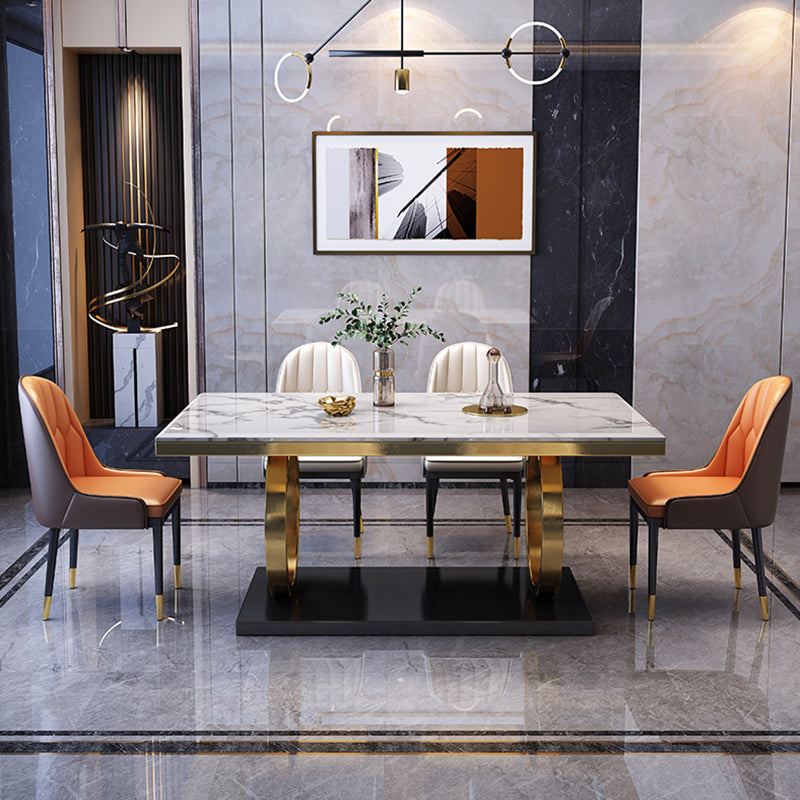 Mesa de comedor de mármol de lujo para mesa rectangular de restaurantes con pedestal de metal dorado