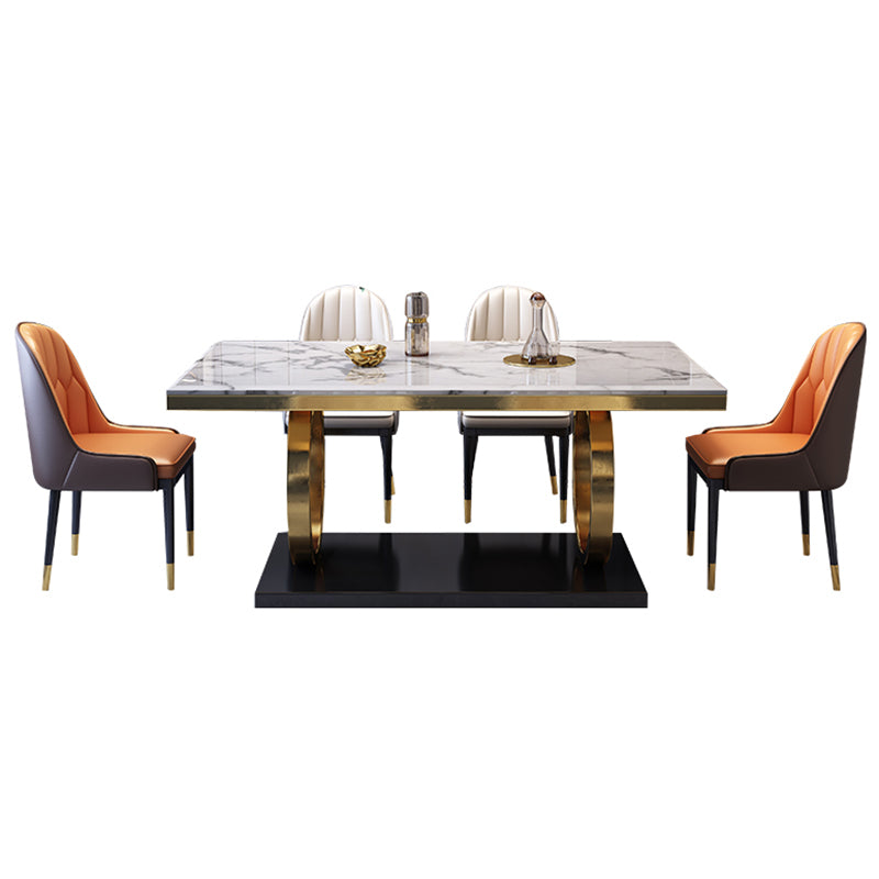 Mesa de comedor de mármol de lujo para mesa rectangular de restaurantes con pedestal de metal dorado