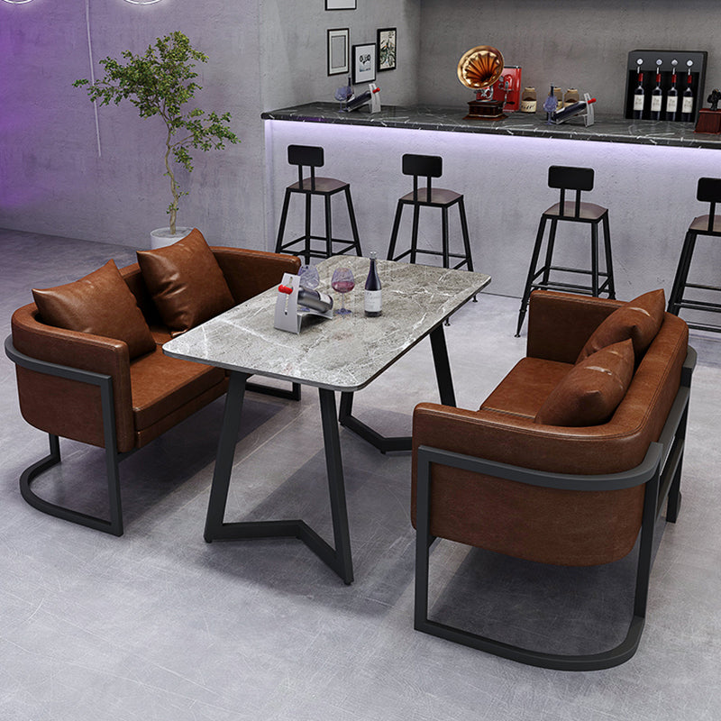 Industriële eettafel van gesinterde steen, keukentafel, grijze tafel met zwart frame voor eetkamer