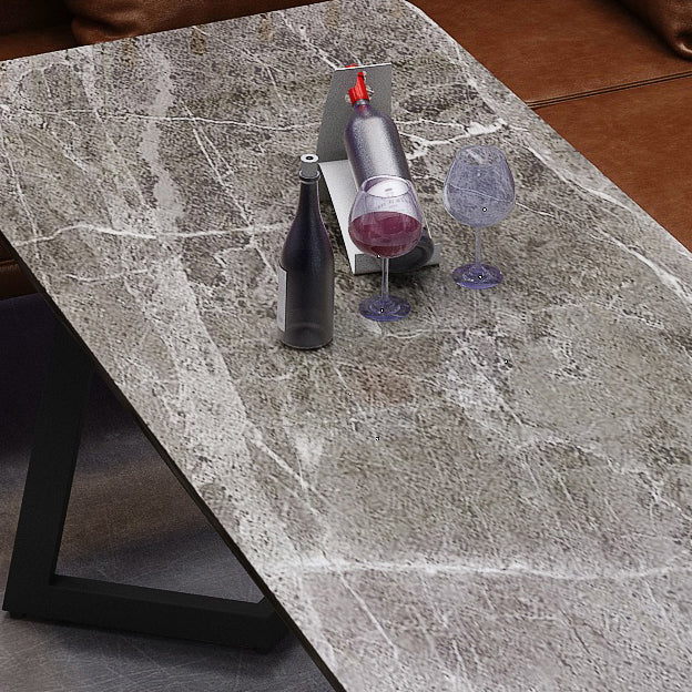 Industriële eettafel van gesinterde steen, keukentafel, grijze tafel met zwart frame voor eetkamer
