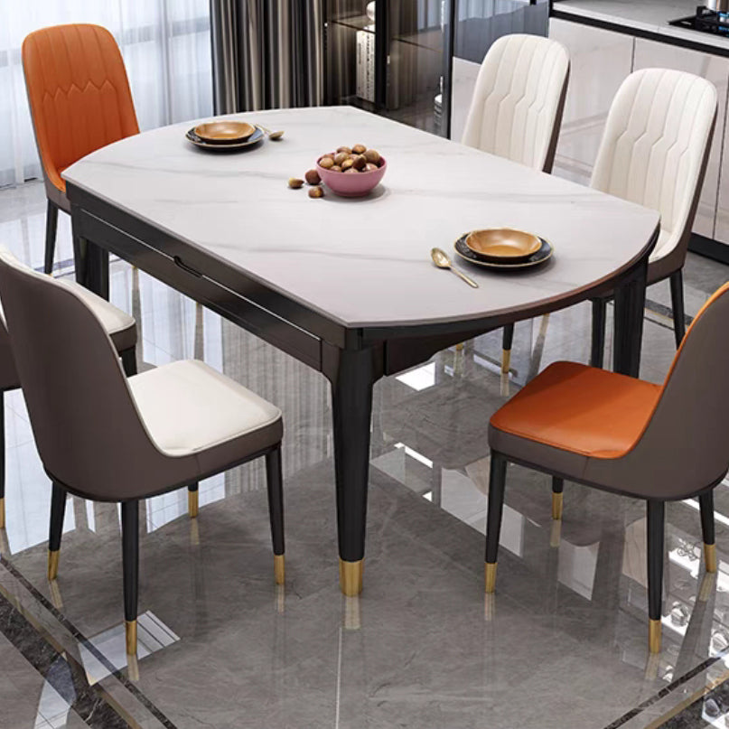 Extendable Sintered Stone Round Table Modern Dining Table with Wooden 4 Legs