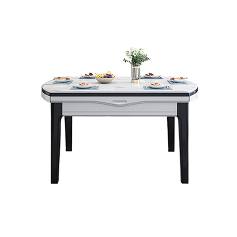 Extendable Sintered Stone Round Table Modern Dining Table with Wooden 4 Legs