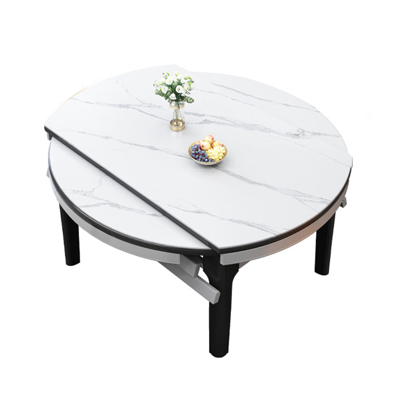 Extendable Sintered Stone Round Table Modern Dining Table with Wooden 4 Legs