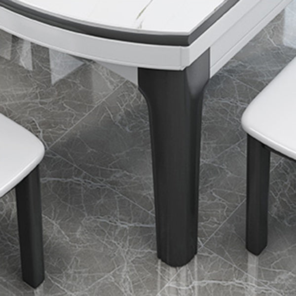 Extendable Sintered Stone Round Table Modern Dining Table with Wooden 4 Legs