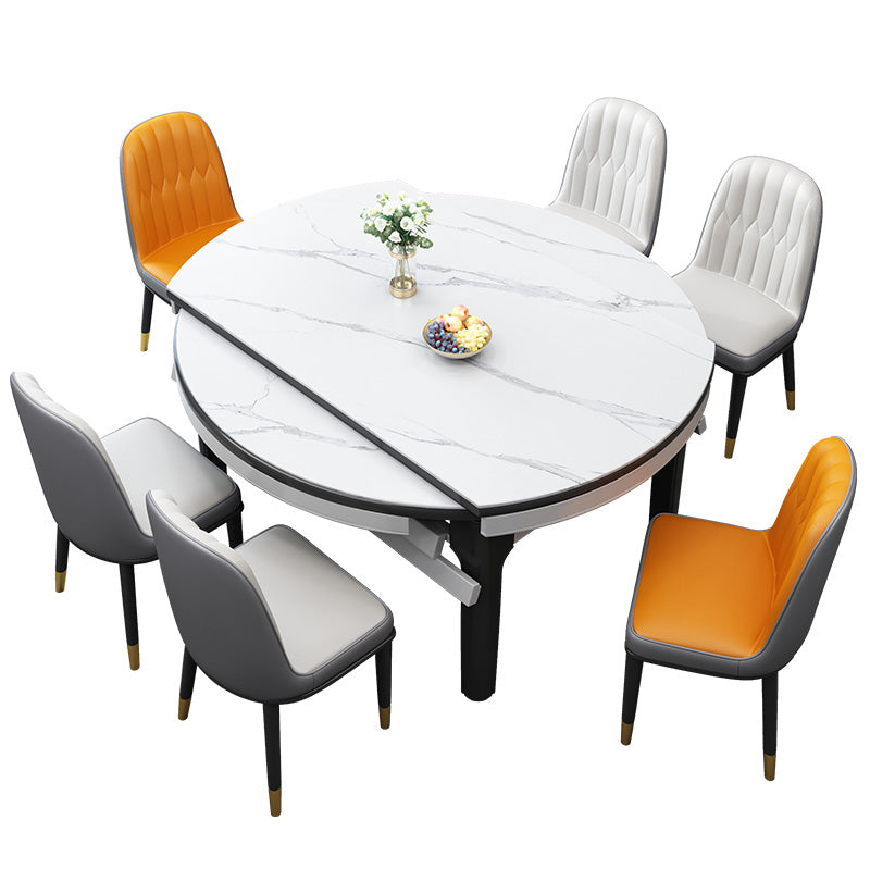 Extendable Sintered Stone Round Table Modern Dining Table with Wooden 4 Legs