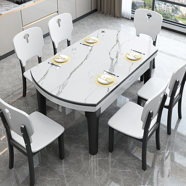 Extendable Sintered Stone Round Table Modern Dining Table with Wooden 4 Legs