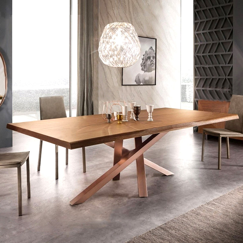 Table à manger rectangulaire de luxe traditionnelle, table en bois massif de pin avec socle
