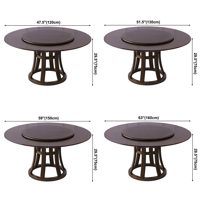 Rotatable Wooden Round Table in Brown Rubber Wood Dining Table with Pedestal