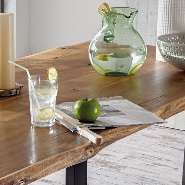 Metal Industrial Rectangle Indoor Table Solid Wood Top Table with Sled Base