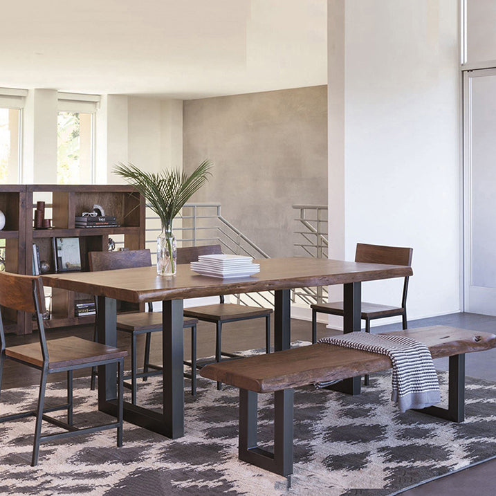 Metal Industrial Rectangle Indoor Table Solid Wood Top Table with Sled Base