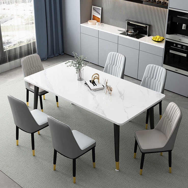 Mesa de comedor de piedra sinterizada simple Mesa de comedor de forma rectangular con 4 patas base