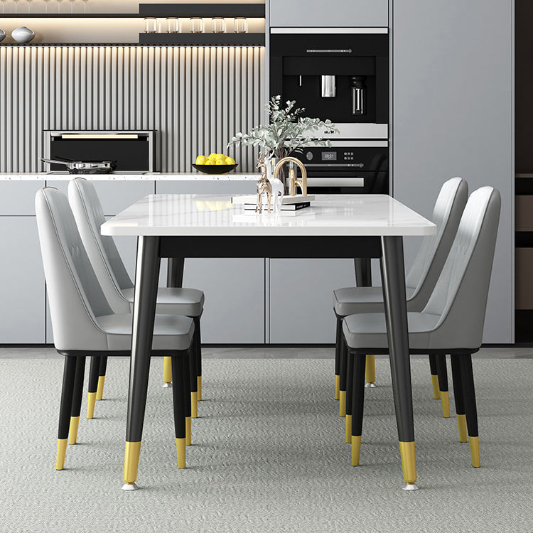 Mesa de comedor de piedra sinterizada simple Mesa de comedor de forma rectangular con 4 patas base