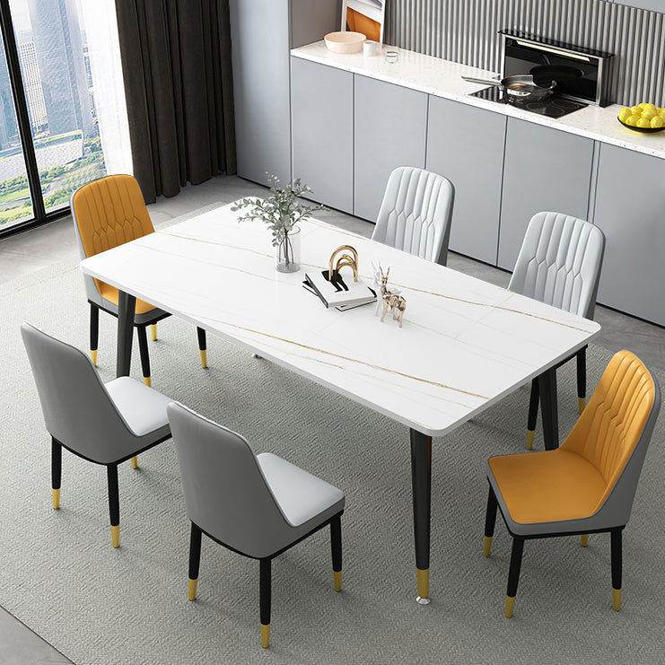 Mesa de comedor de piedra sinterizada simple Mesa de comedor de forma rectangular con 4 patas base