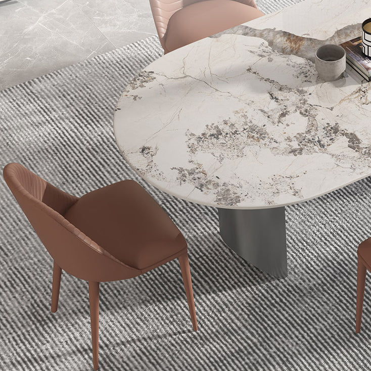 Sintered Stone Dining Table Modern Table in White with Grey Double Pedestal