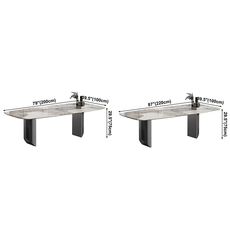 Sintered Stone Dining Table Modern Table in White with Grey Double Pedestal