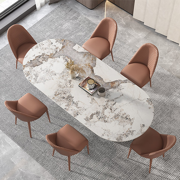 Sintered Stone Dining Table Modern Table in White with Grey Double Pedestal